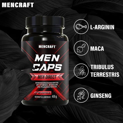 MENCRAFT MEN DIRECT - Men's Extra Strength Capsules - INSTANT Formula High Dosage - with L-Arginine, Maca, Tribulus Terrestris, Ginseng, 60 Capsules