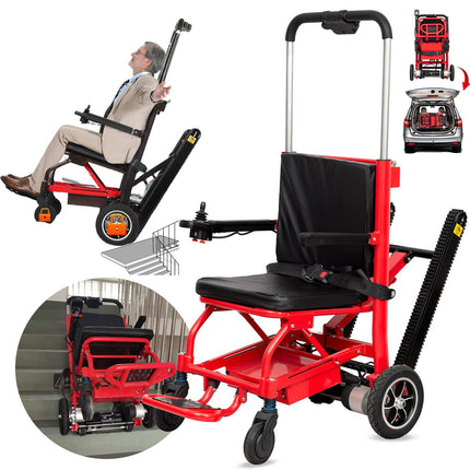 UZOURI Folding Heavy-Duty Electric Stair Climber with Cushion/Backrest, 24V Battery/LCD Display/13'' Large Rear Wheel/Load 363lb