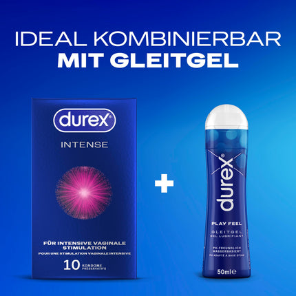 [NEW] Durex Intense Condoms – For a comfortable fit, safe sex, and excellent lubrication with nubs, ribs, and plenty of Desirex gel, anatomical Easy-On shape – 10-pack (1 x 10 pieces)