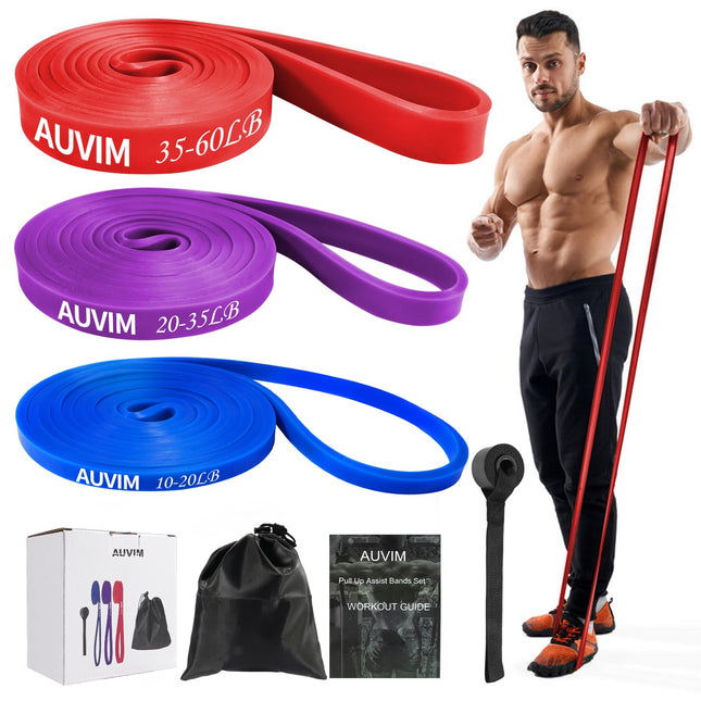 AUVIM Resistance Bands Set Fitness Bands 3 Different Levels of Resistance Bands for Strength Training, Stretching, Calisthenics, Cross Fitness, Pilates, Yoga, Including Door Anchor Storage Bag