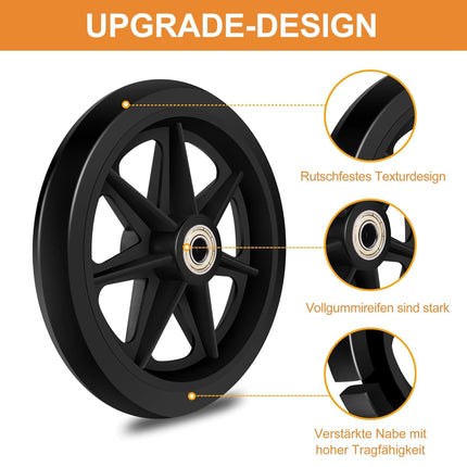2 pieces 200 mm solid replacement wheels – environmentally friendly rubber material, wear-resistant PU tires, non-slip and durable ABS wheel hub