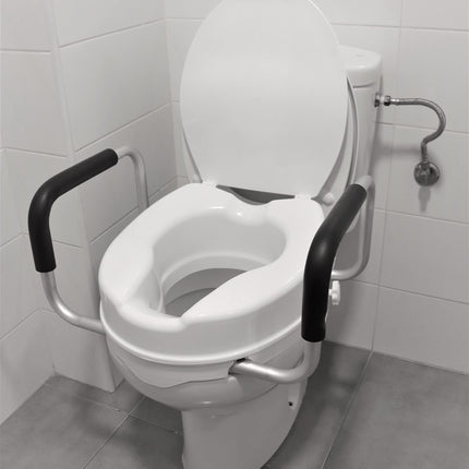 PEPE Mobility - Raised Toilet Seat with Armrests 10cm, Toilet Seat Raiser with Lid, Toilet Seat Attachment for Adults White