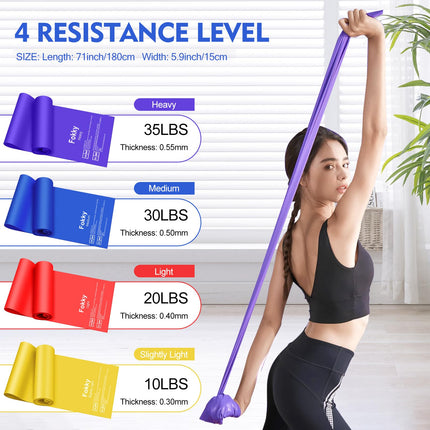 Fokky 1.8M Fitness Bands, Set of 4 Resistance Bands Exercise Bands, Resistance Bands with Carrying Bag &amp; Exercise Instructions, Fitness Band for Pilates Yoga Fitness Muscle Building
