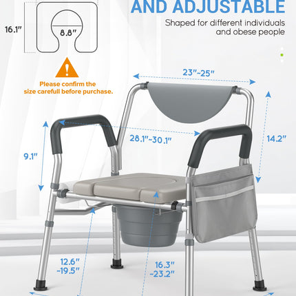 Hybodies Heavy Duty Bariatric Commode, 4-in-1 Portable Bedside Commode or Over-Toilet Chair, Extra Wide | Height Adjustable | Easy to Clean, Handicap Commode Chair for Elderly with