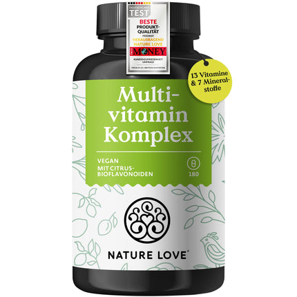 Multivitamin Complex – 180 vegan capsules – Vitamins AZ &amp; minerals – with green tea extract and citrus bioflavonoids – high dosage and with bioactive forms – laboratory-tested, without unnecessary additives