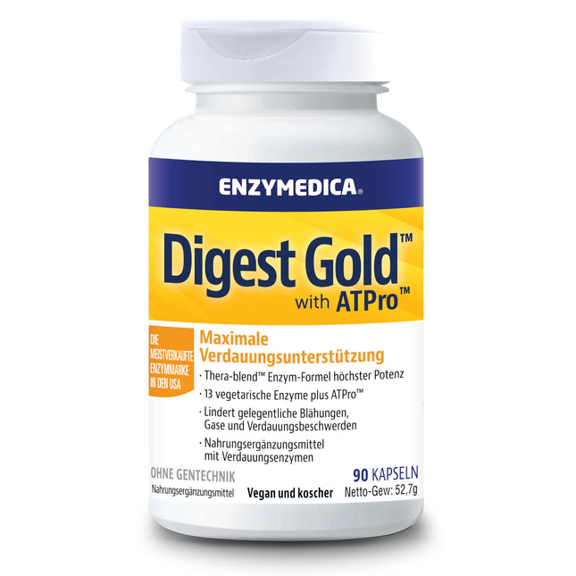 Enzymedica - Digest Gold, fast-acting enzyme formula, reduces gas and bloating, improves nutrient absorption and energy, gluten-free, dairy-free, vegetarian, 90 capsules