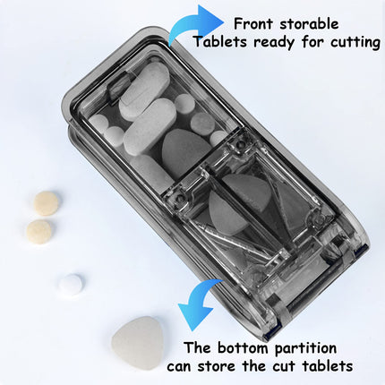 GeekerChip tablet splitter, pill splitter, medication splitter, for large and small tablets, medication splitter with storage compartment, divides pills precisely (black)