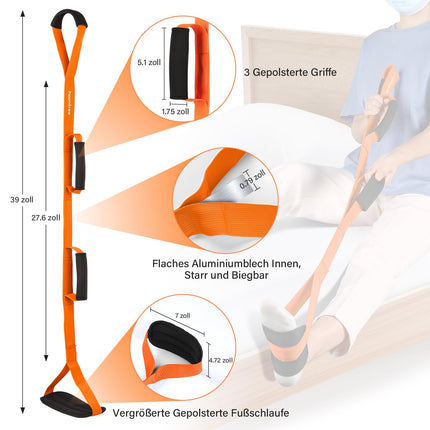 39'' Rigid Leg Lift Sling with Padded Loop for Hands and Feet, Leg Lifter for Hip and Knee Replacement Recovery Aids, Foot Lifter for Easy Getting in and Out of Bed, Car, Wheelchair