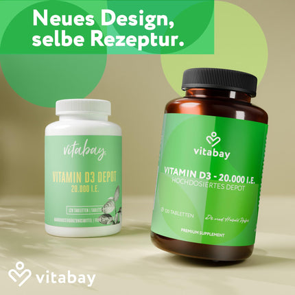 Vitabay Vitamin D3 Depot 20,000 IU - 120 Vegan Tablets High Dose &amp; Vegan - No Additives - Contributes to supporting the immune system and maintaining normal bones