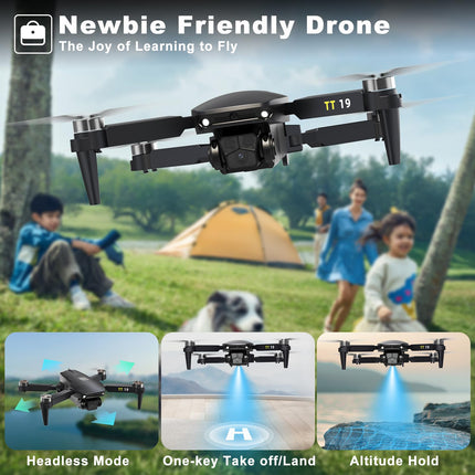TTROARDS Drone with Camera 1080P Brushless Motor Drone 180° Obstacle Avoidance, Mini Drones for Beginners Foldable RC Quadcopter Wind Resistance Level 4 Drone for Adults TT19