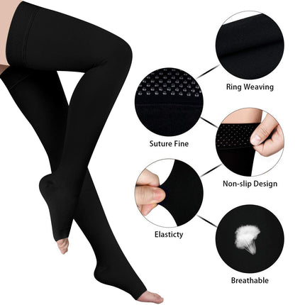 Evolyline Medical Compression Stockings Women Men, Thigh High Support Stockings with Silicone Band, 20-30 mmHg Compression Socks for Air Travel Sports Graduated Support for Varicose Veins
