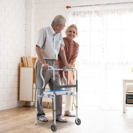 Froadp walking aid for seniors, walking frame made of aluminum, easy to adjust the height, walking aids with 2 swivel castors, non-slip, stable, walking frame, rollator, narrow for home, standing aid, ergonomic handle