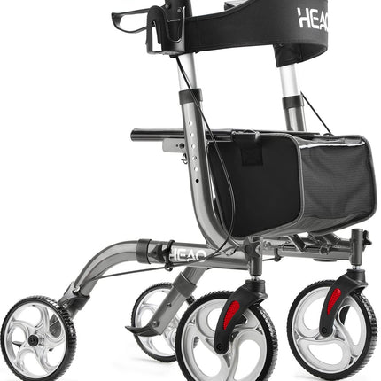 HEAO Rollator Walking Aid for Seniors with Seat, Rollator with Cup Holder and Padded Backrest, Foldable Design, Lightweight Only 7.8 kg, 10" Wheels for Maximum Mobility, Gray