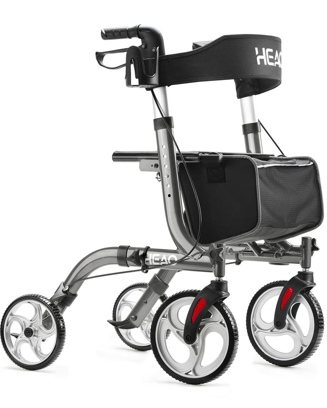 HEAO Rollator Walking Aid for Seniors with Seat, Rollator with Cup Holder and Padded Backrest, Foldable Design, Lightweight Only 7.8 kg, 10" Wheels for Maximum Mobility, Gray