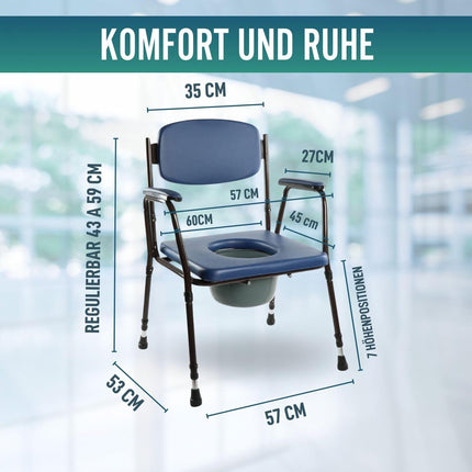 OrtoPrime Toilet Chair, Padded, Portable, Adjustable, Portable, with Clip-on Bidet, Bathroom Chair for Elderly, Geriatric Bathroom Chair, Comfortable and Durable