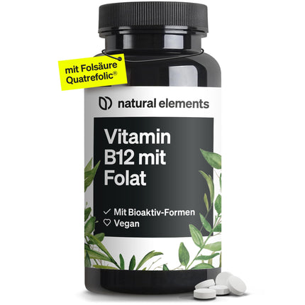 Vitamin B12 – 180 vegan tablets for 6 months – 500µg Vit B12 and 200µg folic acid per daily dose – high dosage, without unnecessary additives – produced in Germany &amp; laboratory-tested