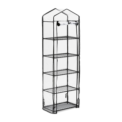 Relaxdays Balcony Greenhouse, HxWxD: 193 x 58 x 36 cm, 5 Tiers, Iron &amp; PVC Film, Transparent/Black