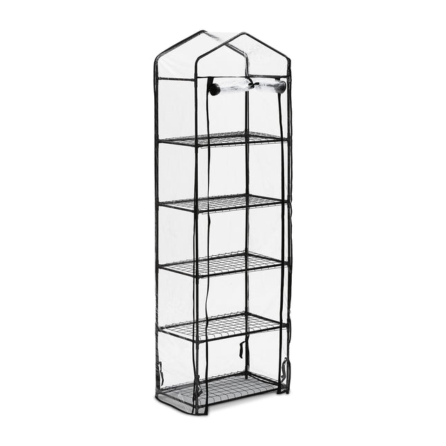 Relaxdays Balcony Greenhouse, HxWxD: 193 x 58 x 36 cm, 5 Tiers, Iron &amp; PVC Film, Transparent/Black