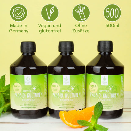 BitterLiebe® Bitter Probio-Cultures Complex - liquid intestinal bacteria - enteric-coated probiotics with 20 bacterial strains - 15 billion bacteria