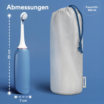 HappyPo Butt Shower with Storage Bag, Optimized Design, Gentle on Sensitive Skin, for Women, Men, and Children, for Buttocks and Intimate Area, Gentle and Clean - Plastic - Blue