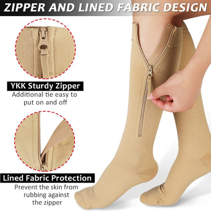 Ailaka Compression Socks with Zipper for Women Men, 20-30 mmHg Medical Class 2 Compression Socks Support Stockings with Zipper for Varicose Veins, Edema, Recovery, Pregnant Women