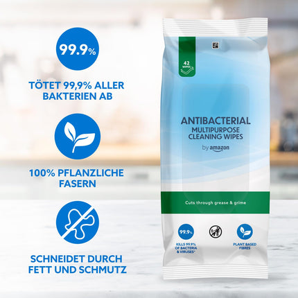by Amazon Antibacterial Multifunctional Cleaning Cloth, Fresh, 6 x 42 Cloths