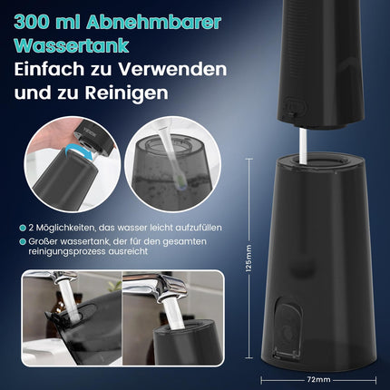 Oral Irrigator Cordless Electric Tooth Cleaner, Vimmk Dental Irrigator Water Flosser 5 Modes &amp; 8 Nozzles USB-C Rechargeable Water Flosser IPX7 Waterproof, 300ML Water Tank Mouth Cleaner (Black)
