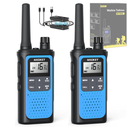 Walkie Talkie Kids Adults Toy, Set of 2 NXGKET Long Range 5km Walkie Talkie, Rechargeable with 1800 mAh Battery, 16 Channels Radio with LED Flashlight for Outdoors, Camping, Hiking