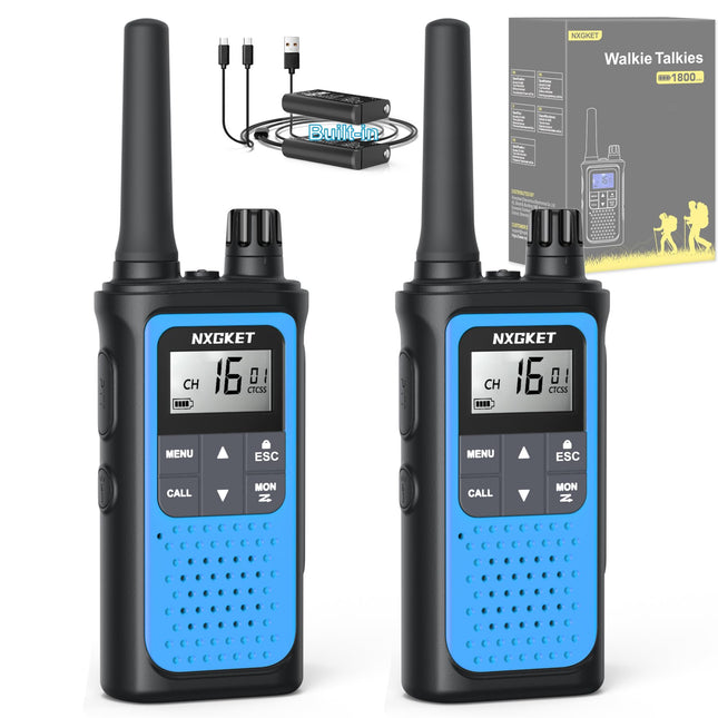 Walkie Talkie Kids Adults Toy, Set of 2 NXGKET Long Range 5km Walkie Talkie, Rechargeable with 1800 mAh Battery, 16 Channels Radio with LED Flashlight for Outdoors, Camping, Hiking
