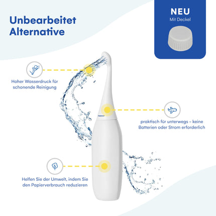 HappyPo Po Shower - Handheld Shower Portable Intimate Shower, Hygienic Cleaning for Travel and Home - Replaces Wet Wipes and Shower Toilet, Gentle and Effective, Compact - 28 x 5 x 6 cm, White
