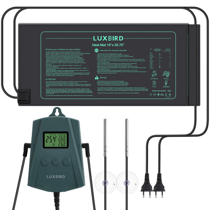 Luxbird Heating Mat with Thermostat Controller for Plants and Seedling Germination, Heat Mat Set, 2 Pieces 21W Indoor Greenhouse Heat Mat 10"x20.75", Automatic Temperature Control