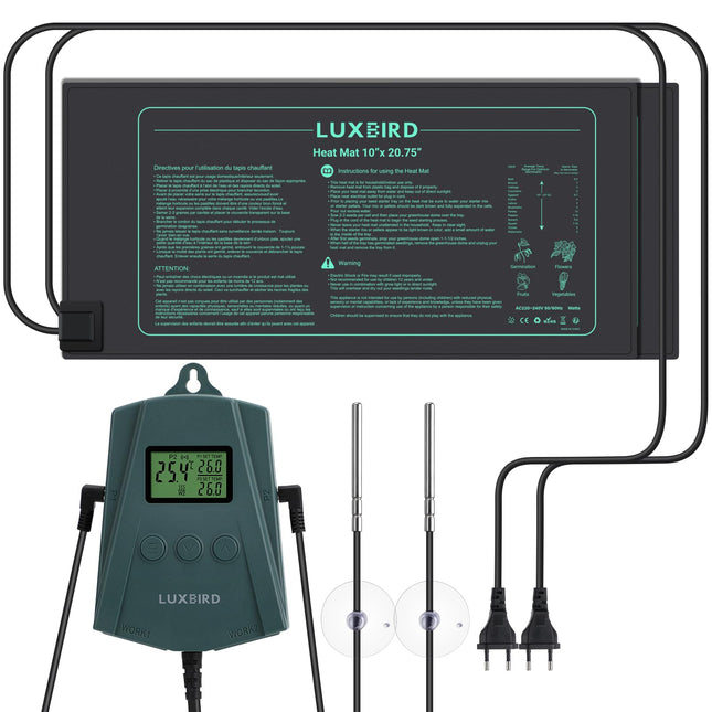 Luxbird Heating Mat with Thermostat Controller for Plants and Seedling Germination, Heat Mat Set, 2 Pieces 21W Indoor Greenhouse Heat Mat 10"x20.75", Automatic Temperature Control