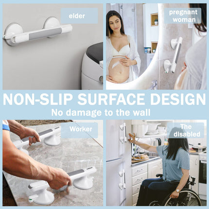 LORESJOY Shower Handle Suction Cup, MAX 110KG Removable Grab Bar with Suction Cup, Grab Bar Shower without Drilling, Grab Bars for Seniors, Bathtub Handle without Drilling