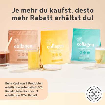 Collagen Powder + Hyaluronic Acid + Vitamin C [400g] | Collagen Hydrolysate | Peptides Types 1, 2 &amp; 3 | with Vitamins C, E &amp; Caffeine from Guarana | Citrus Flavor | Made in Germany | Alpha Foods