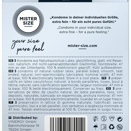 MISTER SIZE Condoms – Extra Thin &amp; Ultra-Thin – Realistic Feel &amp; Extra Moist – Perfect Fit – Made from Natural Rubber Latex for a Natural Feel &amp; Maximum Safety (3-Pack, 47mm)
