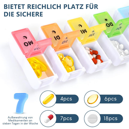 JANUIXCO Pill Box 7 Days Morning Evening - Pill Box 7 Days 2 Compartments Removable, BPA Free - Medicine Box 14 Compartments Easy to Open, for On the Go