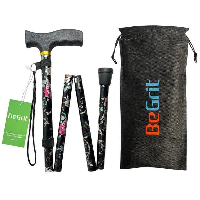 BeGrit Folding Walking Stick for Women Walking Stick Colorful Black Gifts Women Elegant Height Adjustable Walking Stick Flowers Crutch Gifts for Mother Men Birthday Thanksgiving the New Year