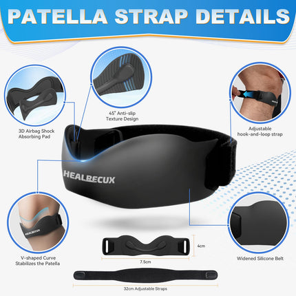 Healrecux Patellar Tendon Brace, Kneecap Brace Patella Knee Support for Football, Basketball, Running, Tennis, Tendonitis, Volleyball and Squats, Patellar Tendon Knee Support, Black