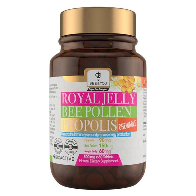 Bee&amp;You Royal Jelly Pollen Propolis with 500 mg 60 Tablets (Propolis Capsules - Chewable Tablets - Propolis Extract - No Additives - Fair Trade - Natural &amp; Controlled Ingredients)