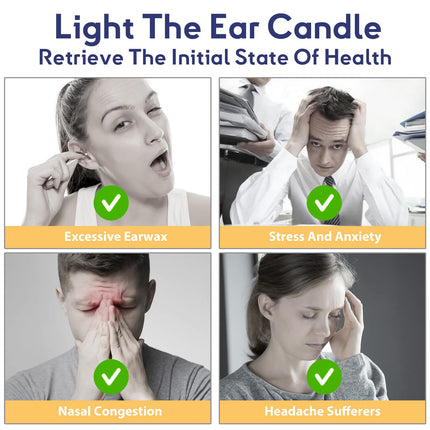 Ear candles, ear candles for cleaning earwax, 10 pcs, natural and non-toxic cylinder with safety filter, protective discs and cotton swabs