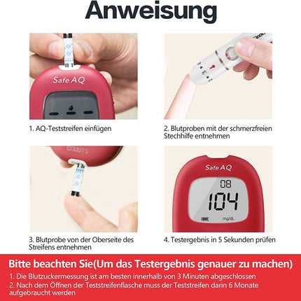 Sinocare blood glucose meter, mg/dL, blood glucose meter set with test strips x25, self-test diabetes kit, portable for travel (Safe AQ smart)