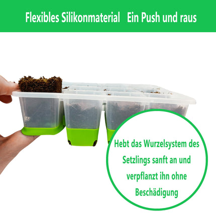JIUJITSAW 12 Cells Mini Greenhouse Grow Kit, 1 Grow Box Indoor Greenhouse with Silicone Cells, Ventilation Hood for Plant Cultivation (Green)