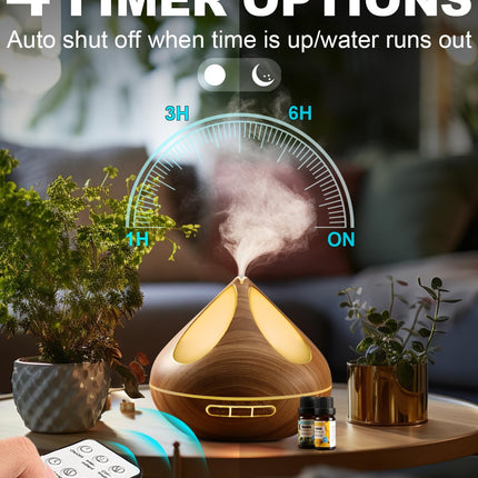 VAAGHANM Aroma Diffuser 500 ml with 8 Essential Oils, Aromatherapy Diffusers, Air Freshener, Humidifier with Remote Control, 4 Timers for Bedroom, Brown