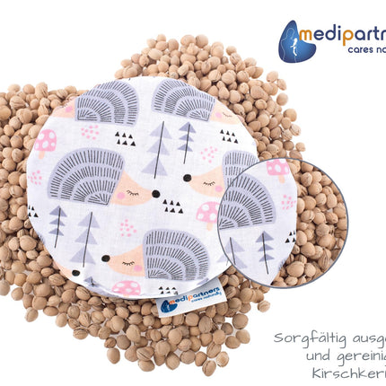 Medi Partners Cherry Stone Pillow Heat Pillow Grain Pillow for Babies 180g Round 15cm Eco Natural 100% Cotton Heat + Cold Therapy Massage Therapy (Hedgehog)