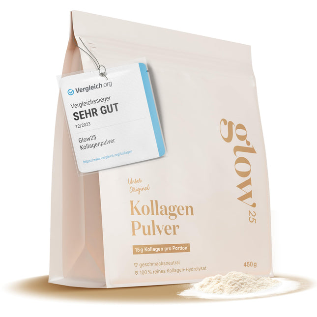 Glow25® Collagen Powder [450g] - Our Original - Collagen Hydrolysate - Peptides Type 1 and 3 - Good Solubility - Neutral