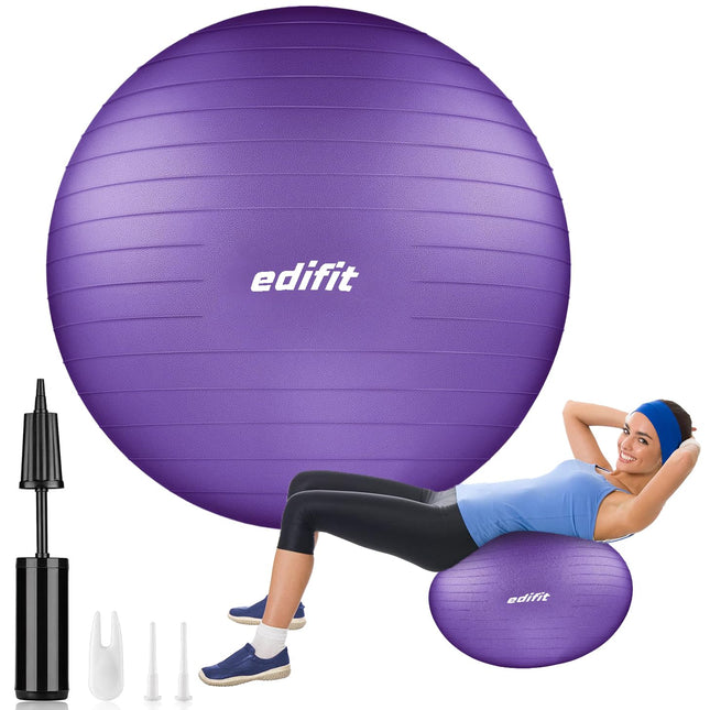 EDIFIT, Exercise Ball, 55, 65 and 75, Pezzi Ball, Including Inflator, Pilates Ball, Sitting Ball, Pilates, Yoga Ball, Gymnastics (65cm, Purple)
