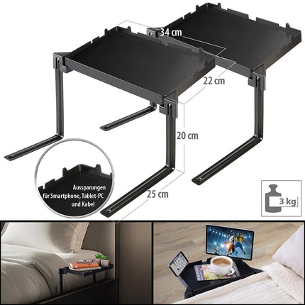 Carlo Milano Smartphone Tray: Set of 2 foldable bedside trays, 34 x 22 cm, load capacity up to 3 kg, black (tray table, breakfast tray, iPhone charging cable)