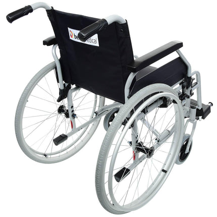 bescomedical Primus MS 2.0 wheelchair - foldable transport wheelchair - travel wheelchair with quick-release axle system - aluminum frame in metallic gray - seat width 49 cm - folding wheelchair - transit wheelchair