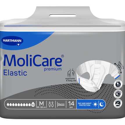 MoliCare Premium Elastic Briefs: for severe incontinence for women and men; 10 drops, size M (85-120 cm hip circumference), 14 pieces