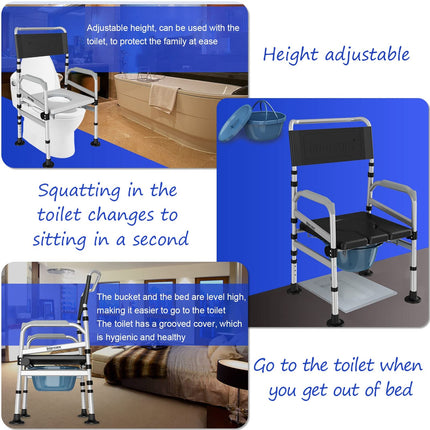 Commode Chair, Height Adjustable Folding Portable Nursing Chair, Commode Chair Toilet Chair with Non-Slip Rubber Feet, Shower Chair Potty Chair for Elderly Disabled Pregnant Women